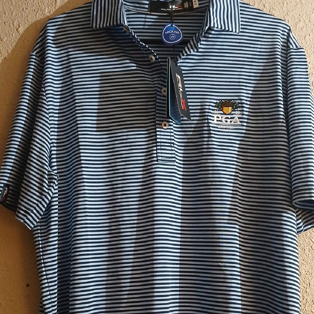 PGA Tour Men's Navy and White Striped Polo